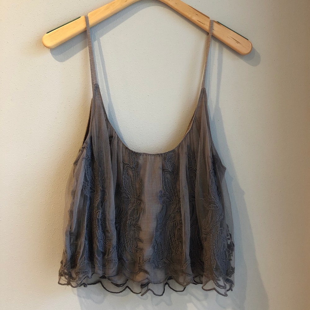 Urban Outfitters Kimchi Blue Grey Lace Tank Top